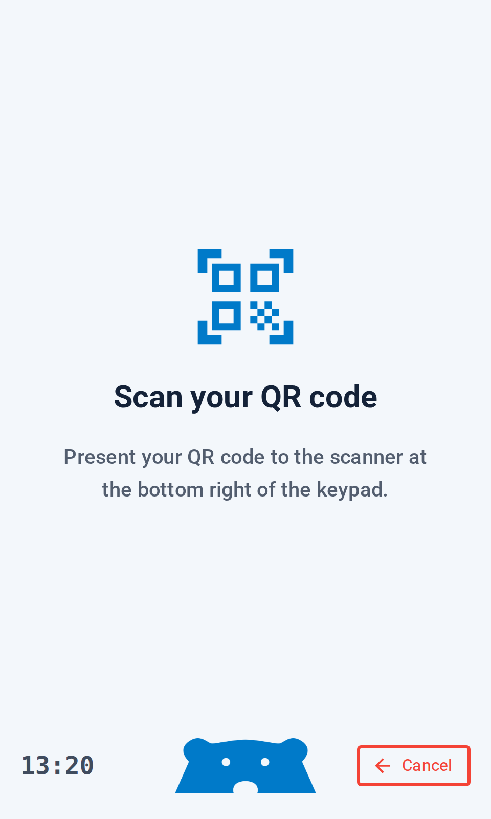 Schermata reale richiesta QR del tastierino Bearbox